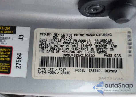 2010 Toyota Corolla S from USA, damaged, VIN 1NXBU4EEXAZ190632